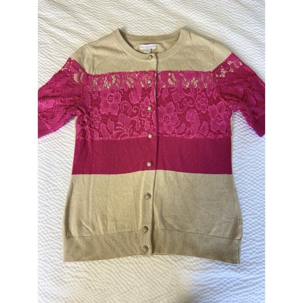NY & Co. beige pink lace cardigan button up  short sleeves women's size XS